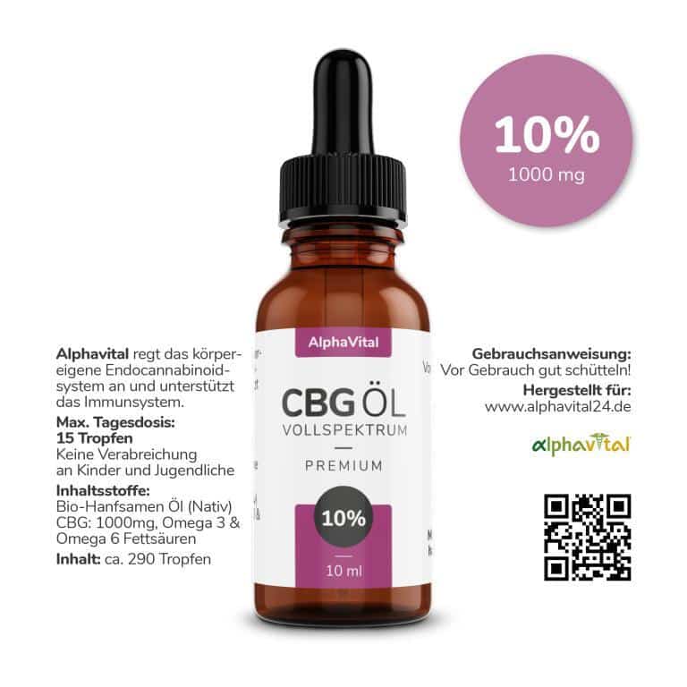 AlphaVital CBG Öl 10% Vollspektrum | enthält 1000 mg CBG (10 ml)